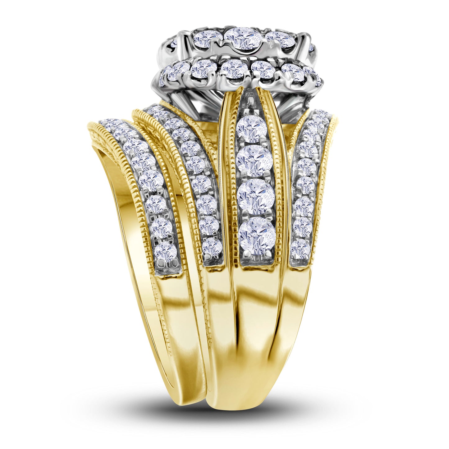 14K Yellow Gold Princess Diamond Bridal Wedding Ring Band Set 2-1/2 Cttw, Womens Size: 5-10