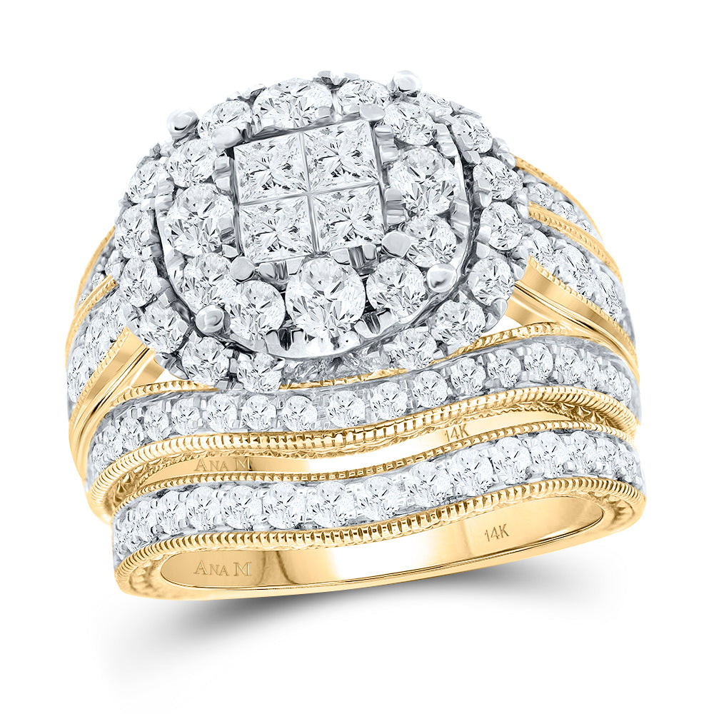 14K Yellow Gold Princess Diamond Bridal Wedding Ring Band Set 2-1/2 Cttw, Womens Size: 5-10