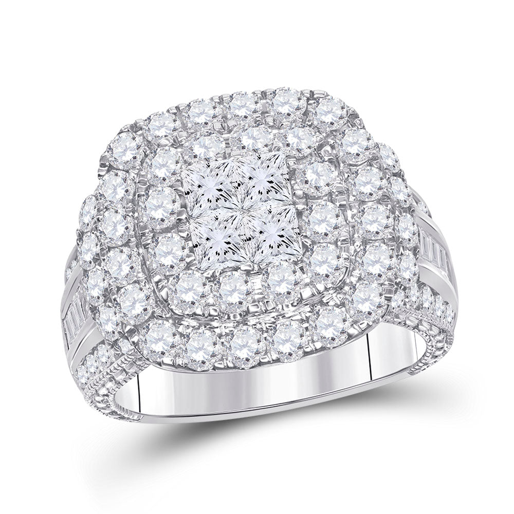 14K White Gold Princess Diamond Cluster Bridal Wedding Engagement Ring 3-1/2 Cttw, Womens Size: 5-10
