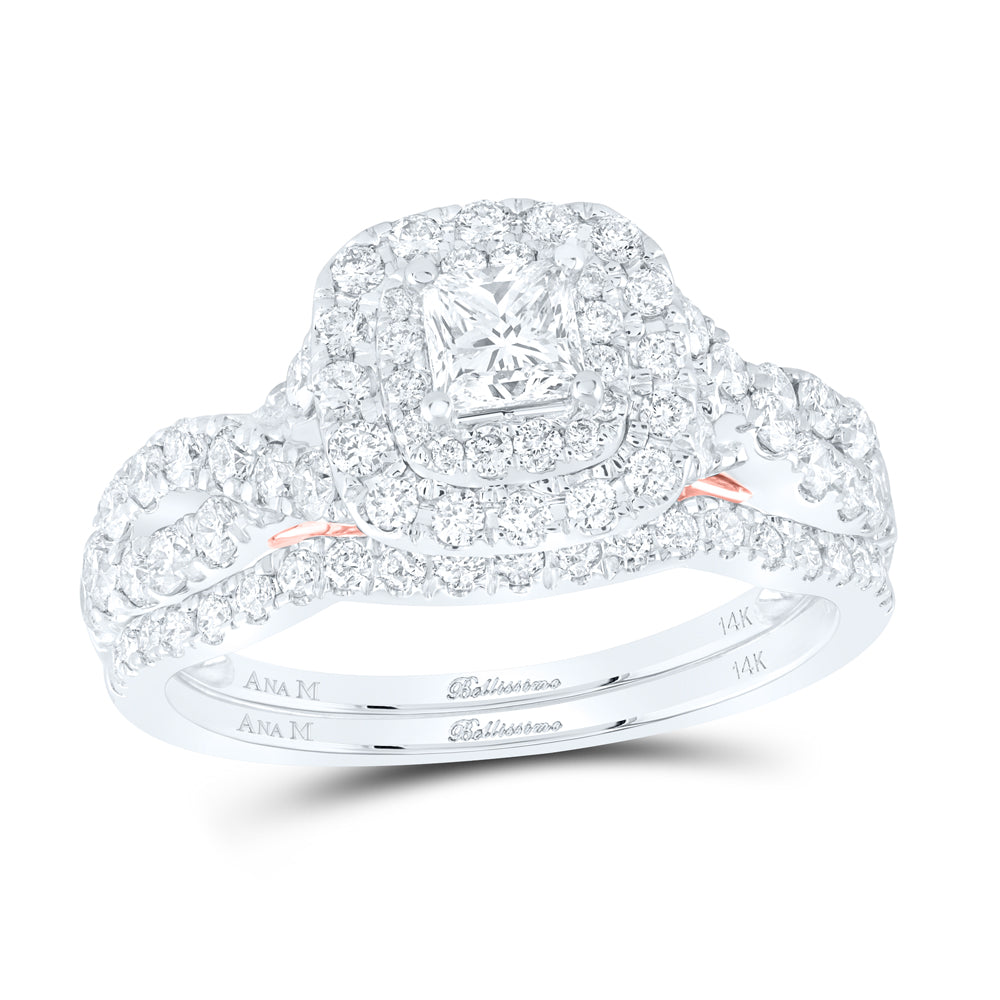 14K Two-tone Gold Princess Diamond Bridal Wedding Ring Band Set 1-1/4 Cttw, Womens Size: 5-10