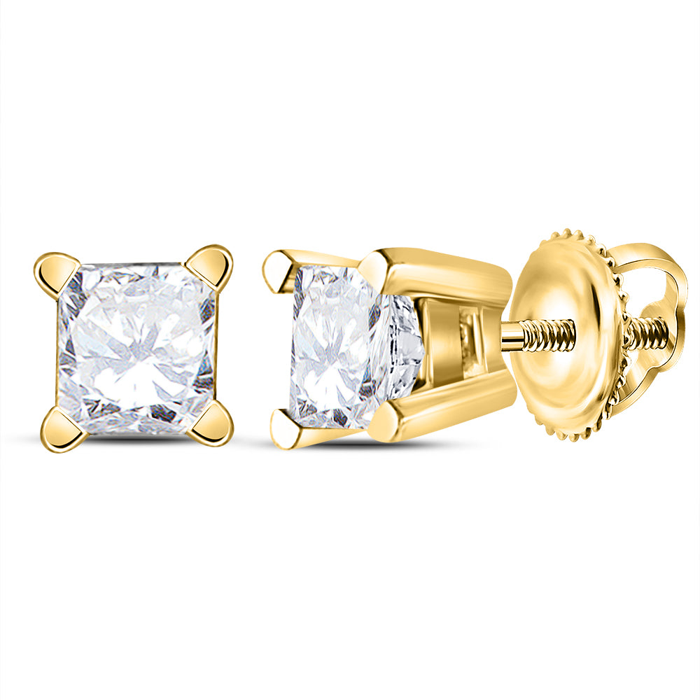14K Yellow Or White Gold Unisex Princess Diamond Solitaire Stud Earrings 1/2 Cttw
