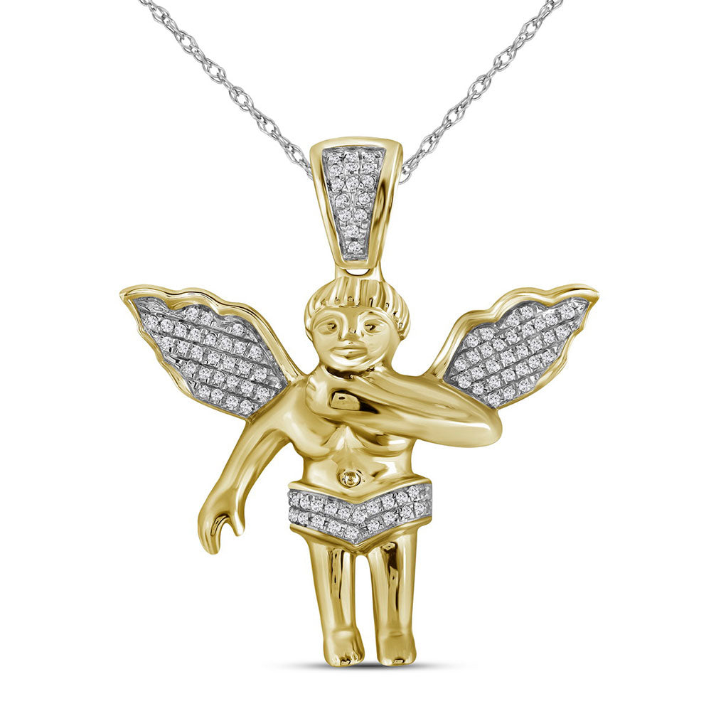 10K Yellow Gold Mens Round Diamond Angel Charm Pendant 1/6 Cttw, Length: 1.3 In, Width: 1.18 In