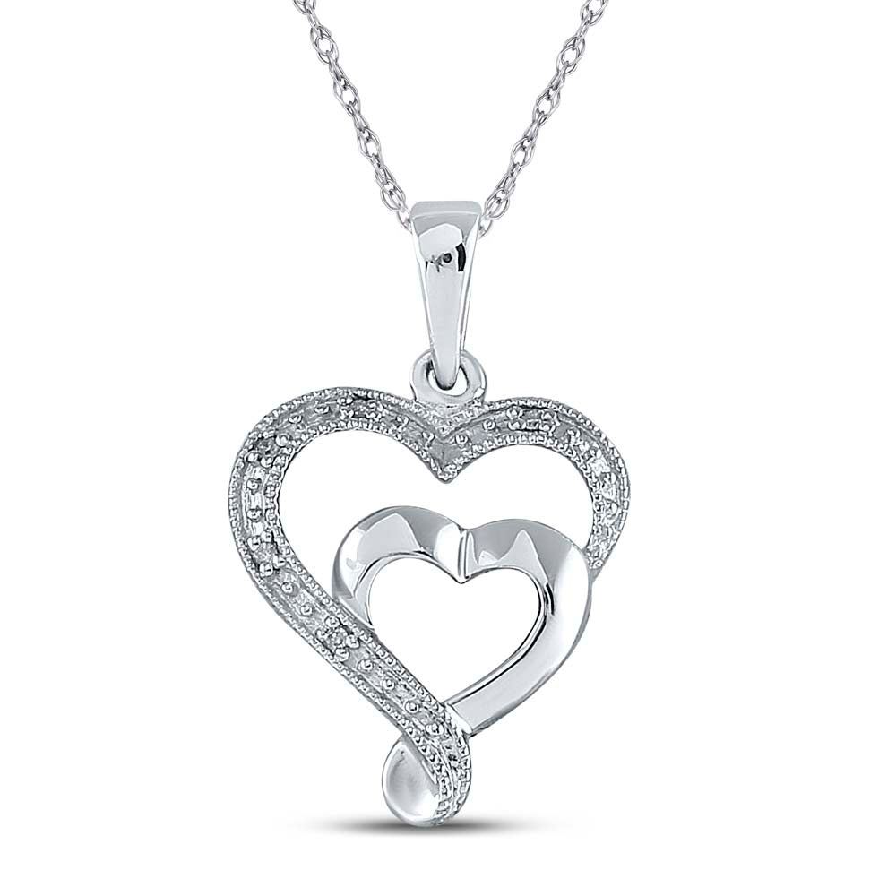 Sterling Silver Womens Round Diamond Heart Pendant .02ctw