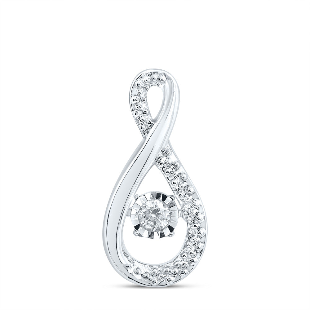 10K White Gold Womens Round Diamond Moving Twinkle Teardrop Pendant 1/20 Cttw