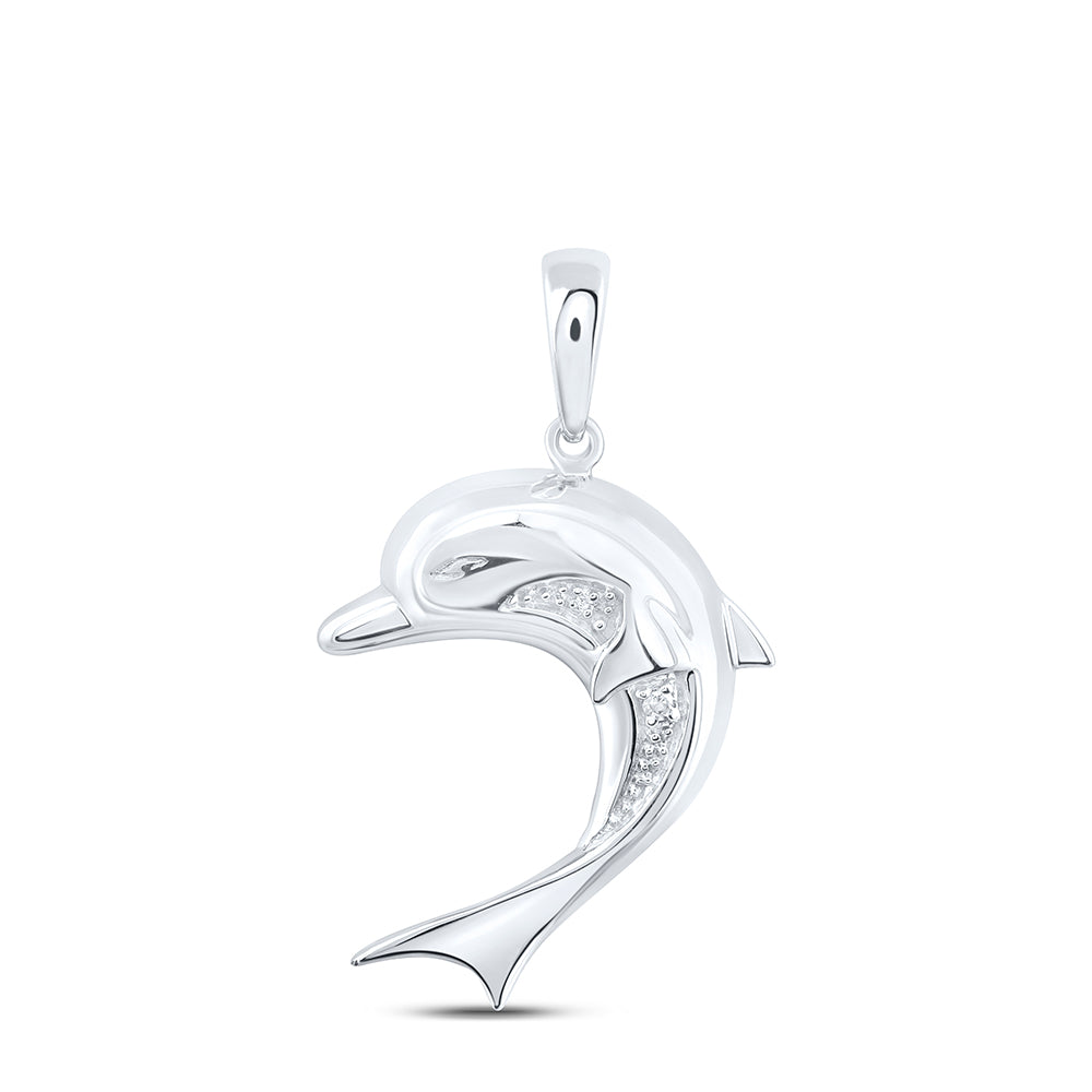 Sterling Silver Womens Round Diamond Dolphin Pendant .01ctw