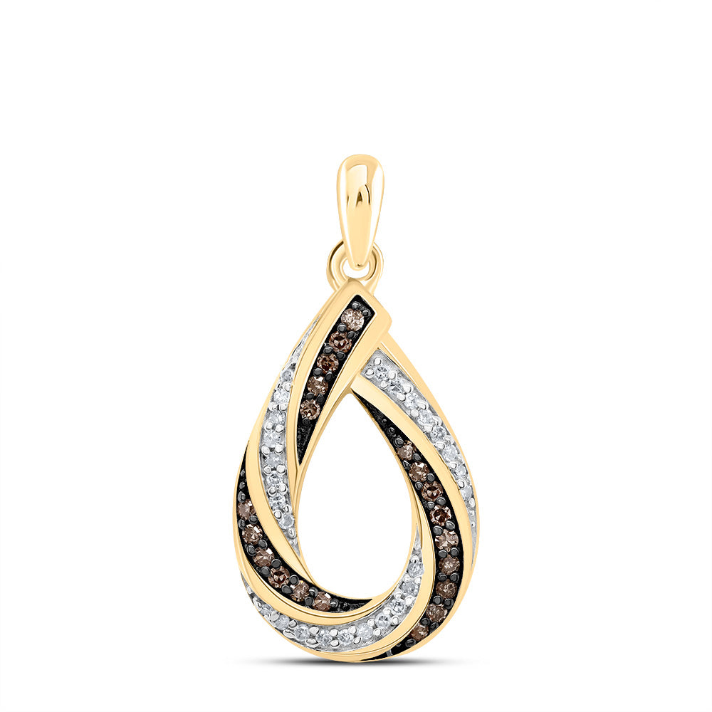 10K Yellow Gold Womens Round Brown Diamond Teardrop Stripe Pendant 1/4 Cttw, Length: 0.73 In, Width: 0.49 In