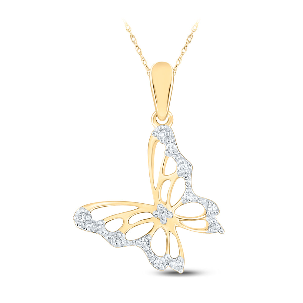 10K White Or Yellow Gold Womens Round Diamond Butterfly Pendant