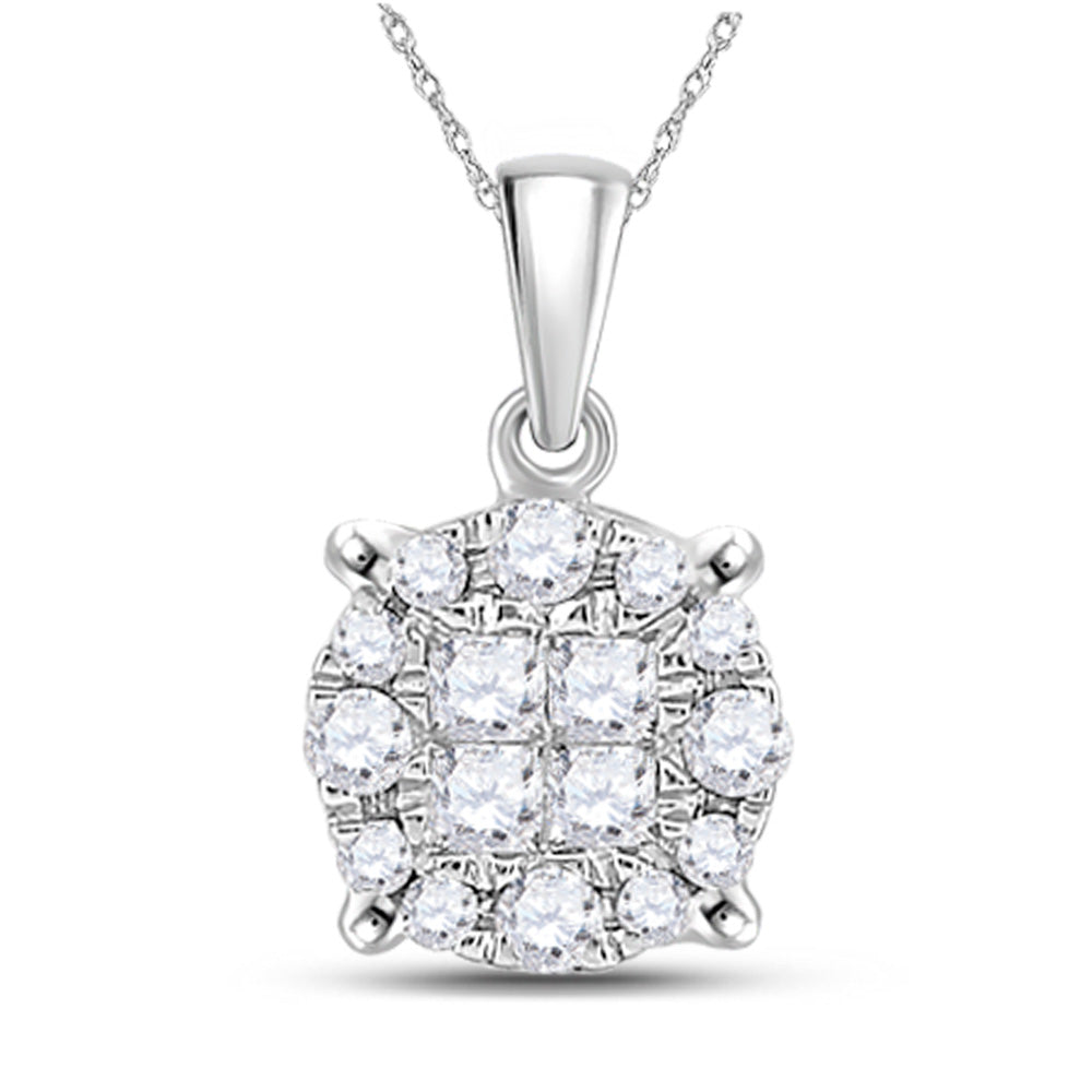 14K White Gold Womens Princess Diamond Cluster Pendant 1/6 Cttw, Length: 0.25 In, Width: 0.23 In
