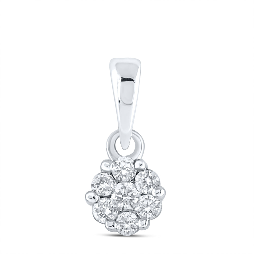 14K White Or Yellow Gold Womens Round Diamond Flower Cluster Pendant