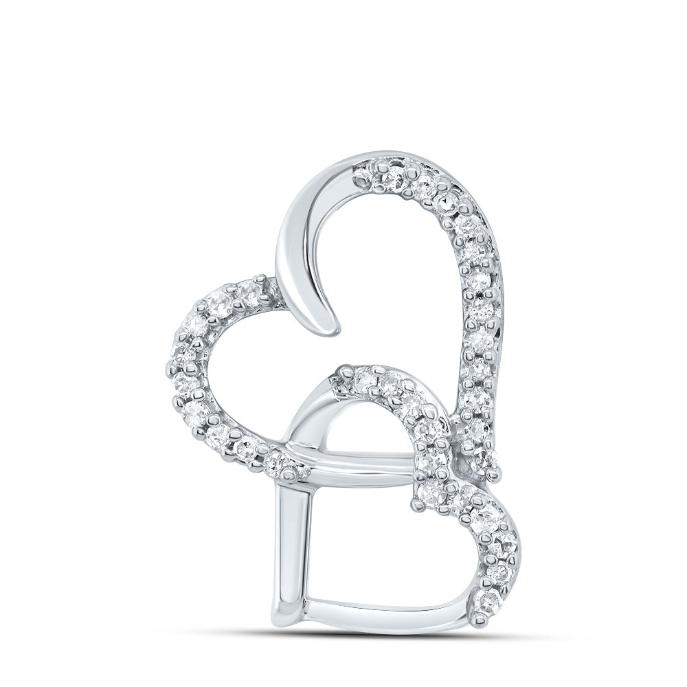 10K White Or Yellow Gold Womens Round Diamond Double Heart Pendant