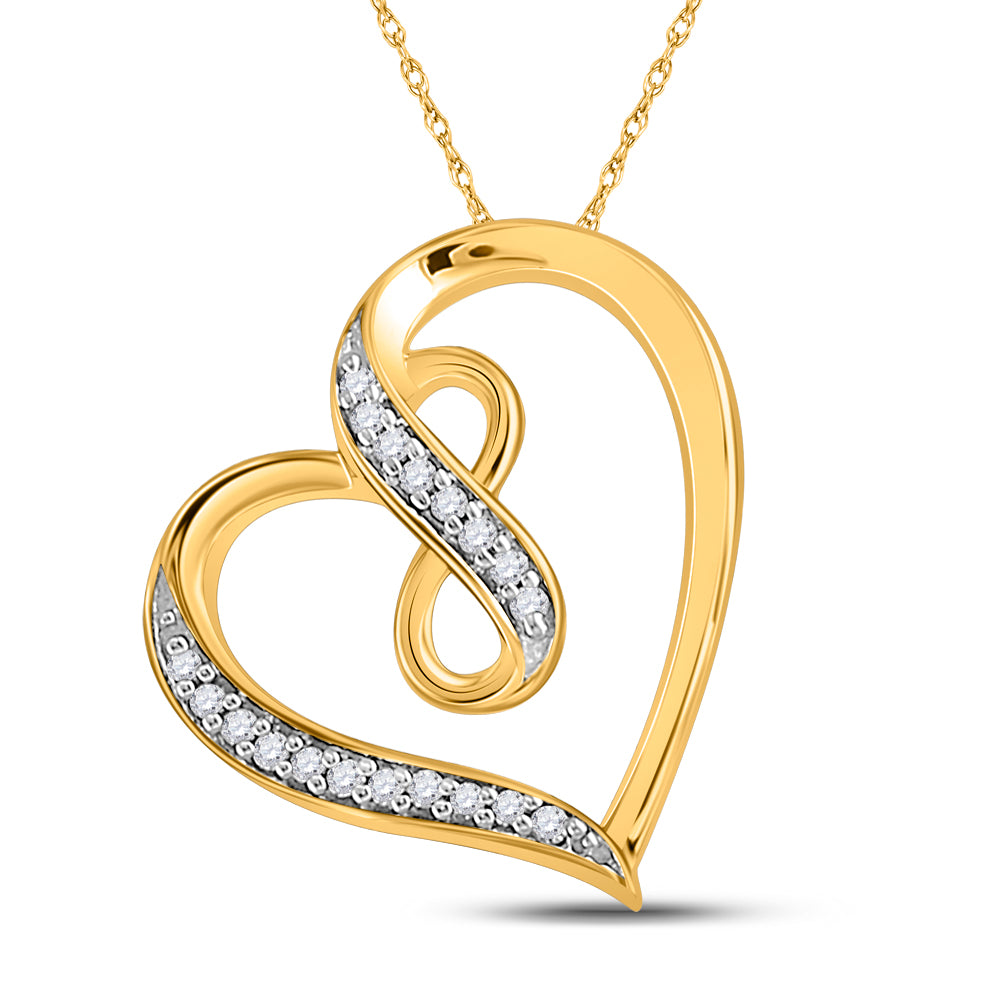 10K Yellow Gold Womens Round Diamond Heart Infinity Pendant 1/20 Cttw, Width: 0.5 In
