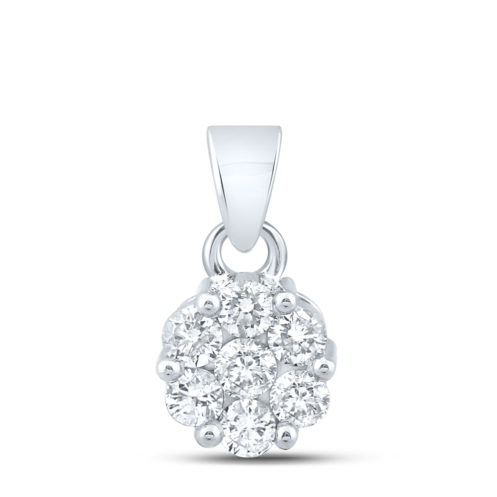 14K White Or Yellow Gold Womens Round Diamond Flower Cluster Pendant