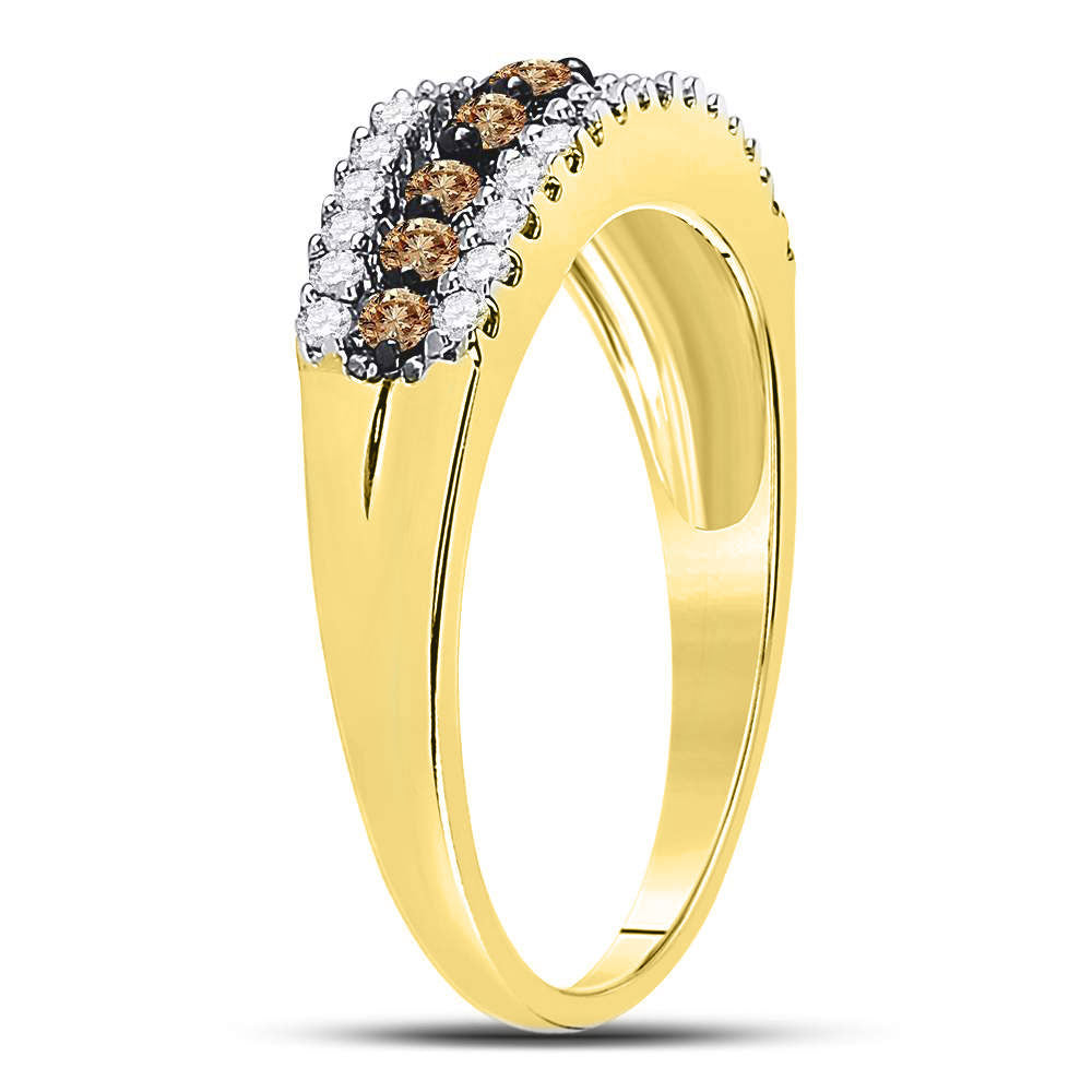 14K Yellow Gold Womens Round Brown Diamond Band Ring 1/2 Cttw, Womens Size: 5-10
