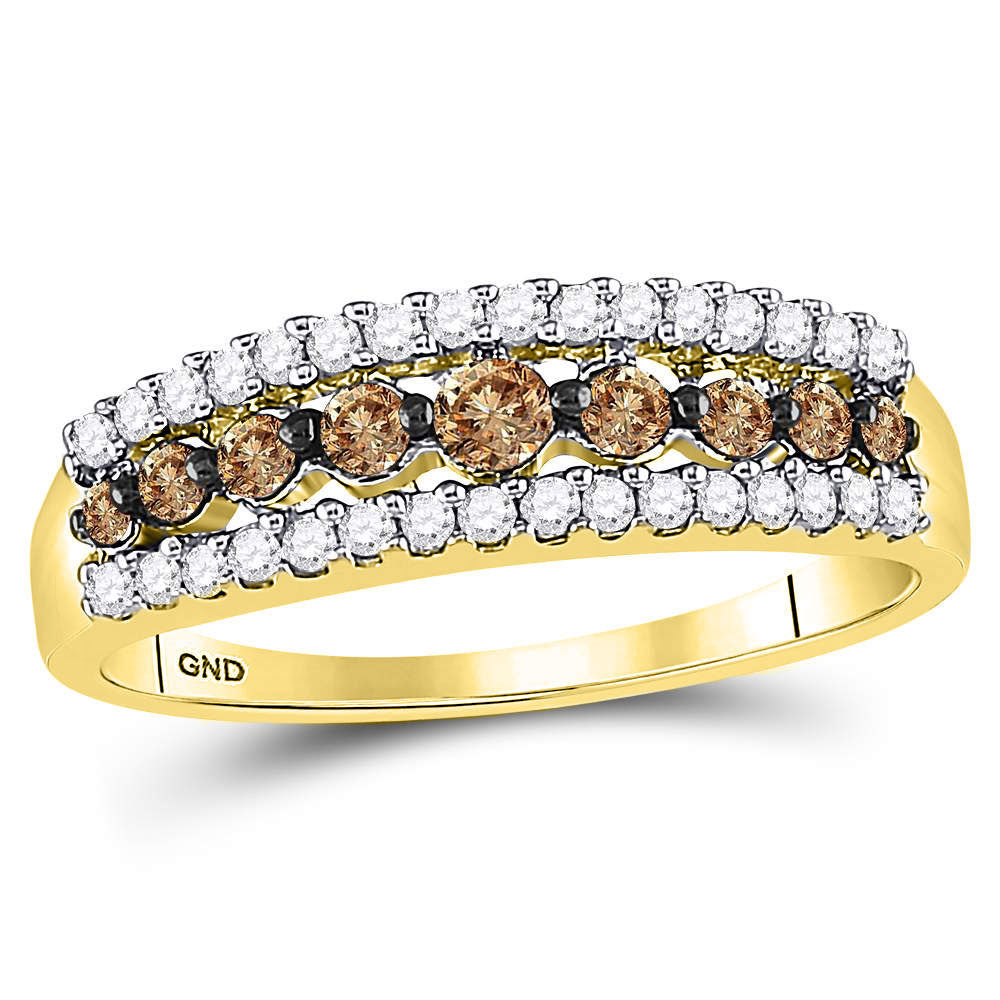 14K Yellow Gold Womens Round Brown Diamond Band Ring 1/2 Cttw, Womens Size: 5-10