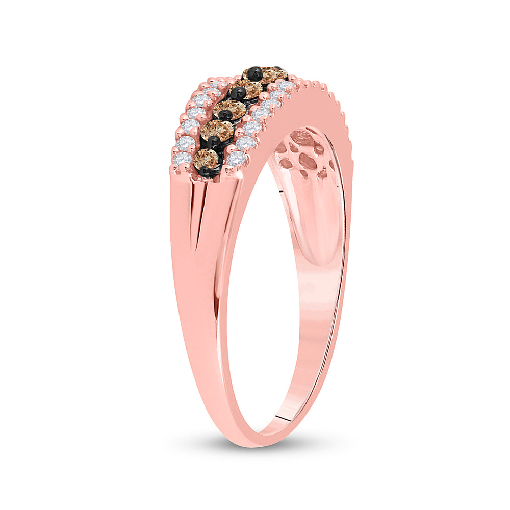 14K Rose Gold Womens Round Brown Diamond Triple Row Band Ring 1/2 Cttw, Womens Size: 5-10