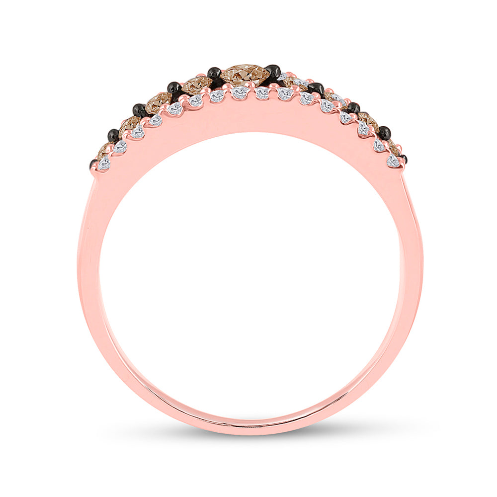 14K Rose Gold Womens Round Brown Diamond Triple Row Band Ring 1/2 Cttw, Womens Size: 5-10