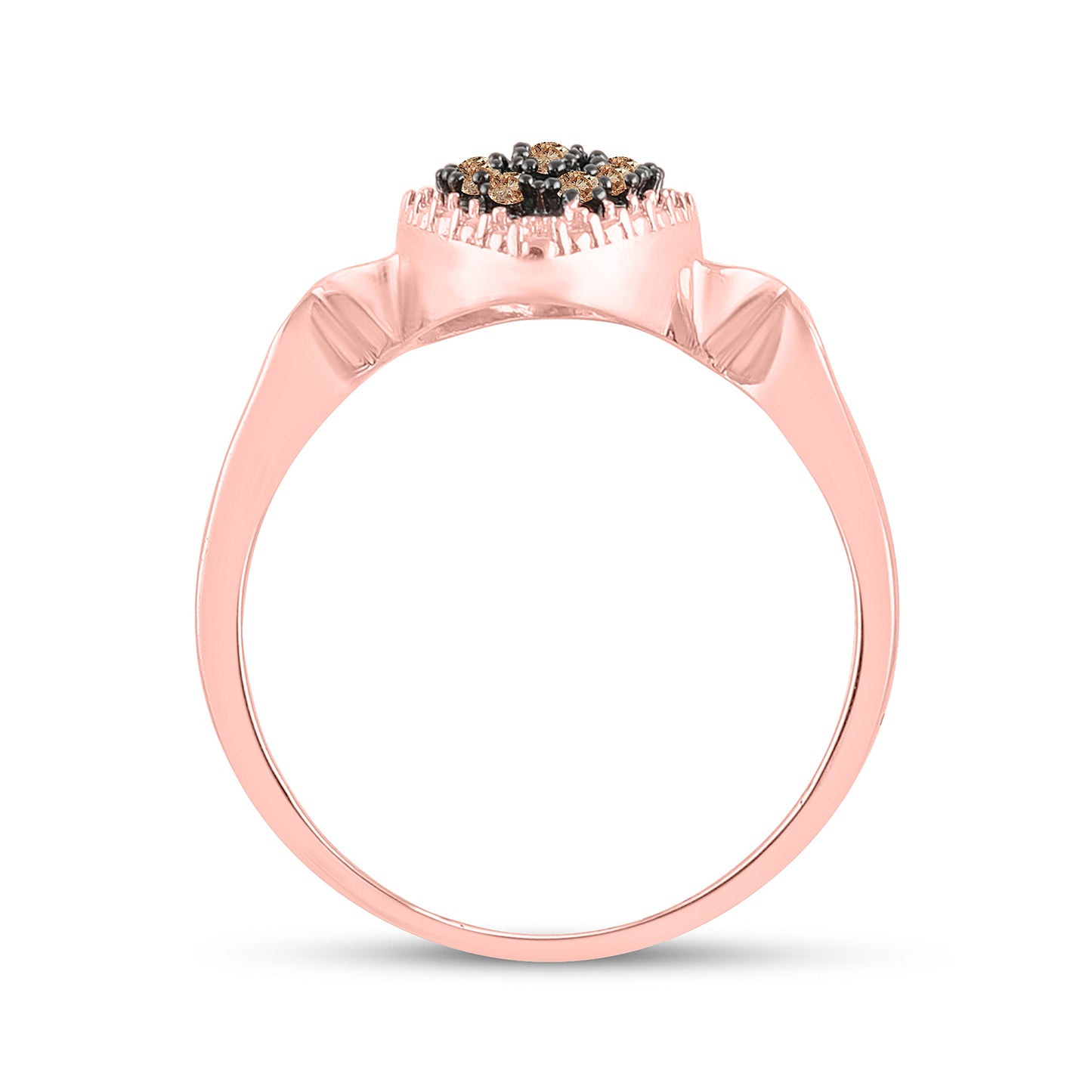 10K Rose Gold Womens Round Brown Diamond Oval Cluster Ring 1/5 Cttw, Womens Size: 5-10