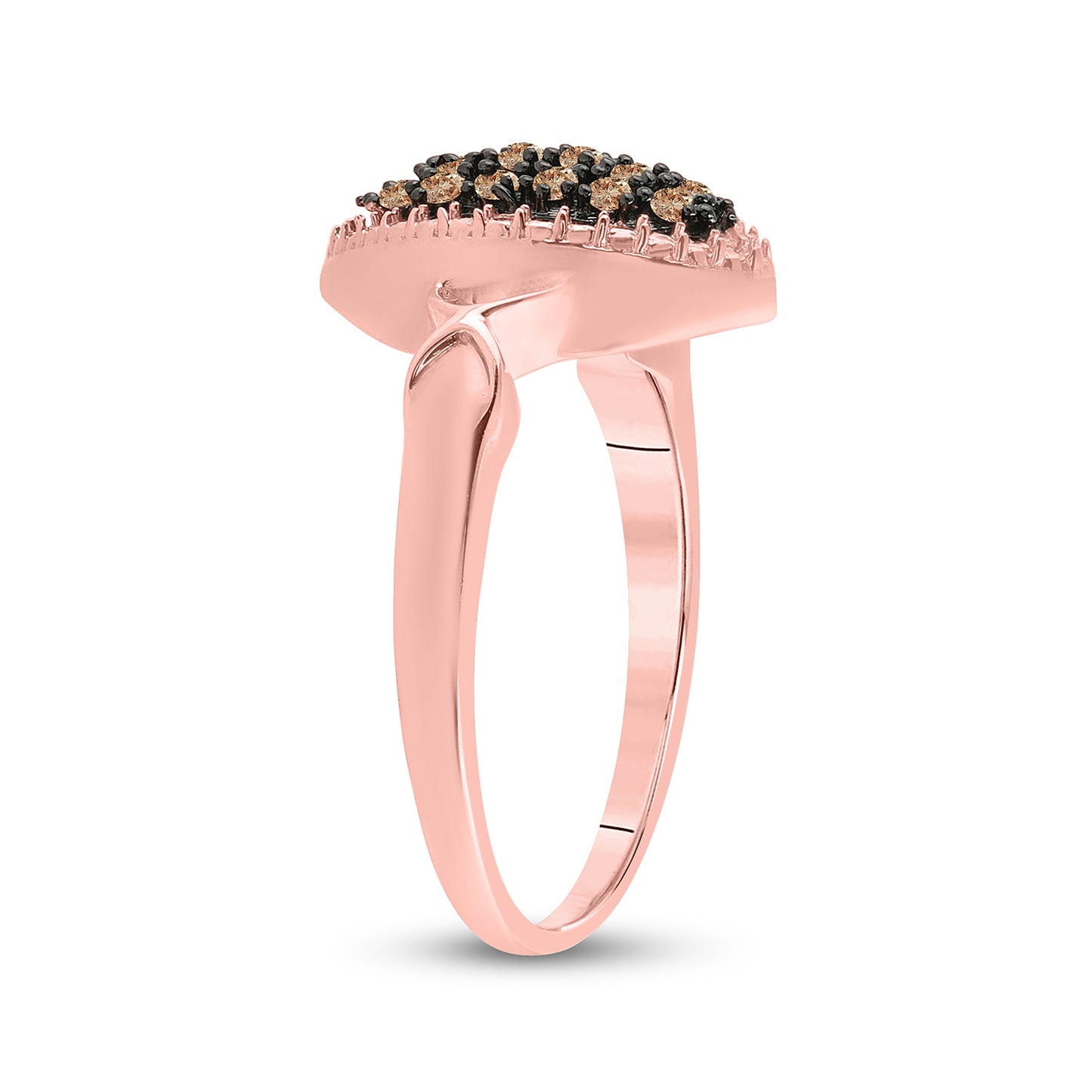 10K Rose Gold Womens Round Brown Diamond Oval Cluster Ring 1/5 Cttw, Womens Size: 5-10