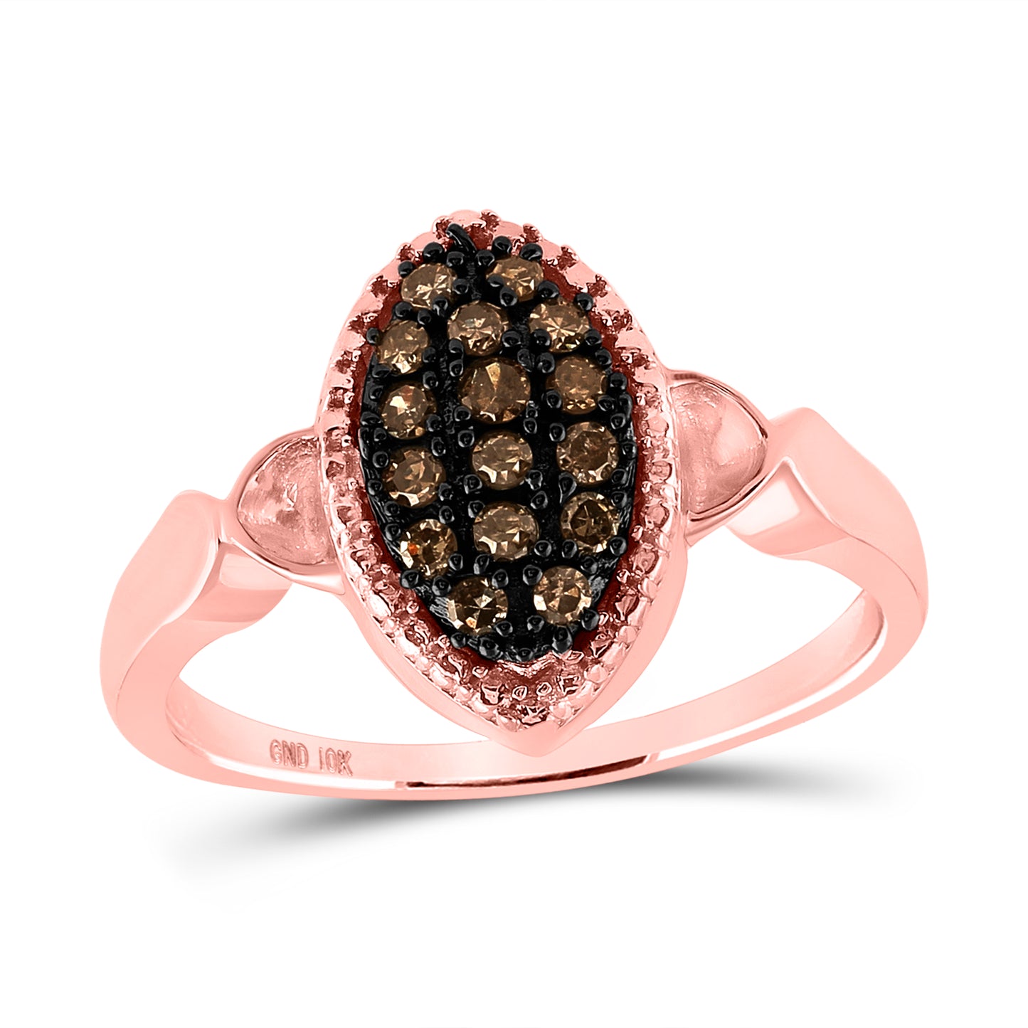 10K Rose Gold Womens Round Brown Diamond Oval Cluster Ring 1/5 Cttw, Womens Size: 5-10