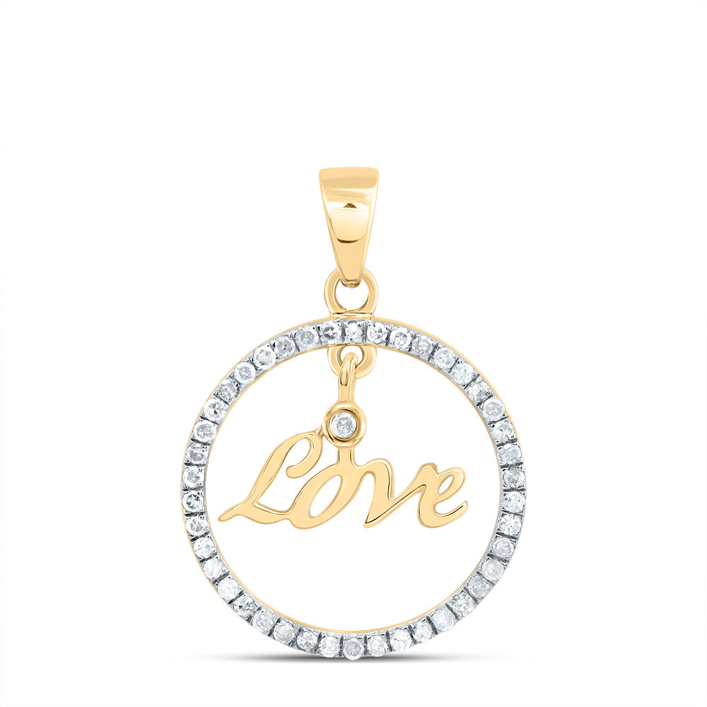 10K Yellow Gold Womens Round Diamond Heart Circle Pendant 1/4 Cttw, Length: 0.83 In, Width: 0.67 In
