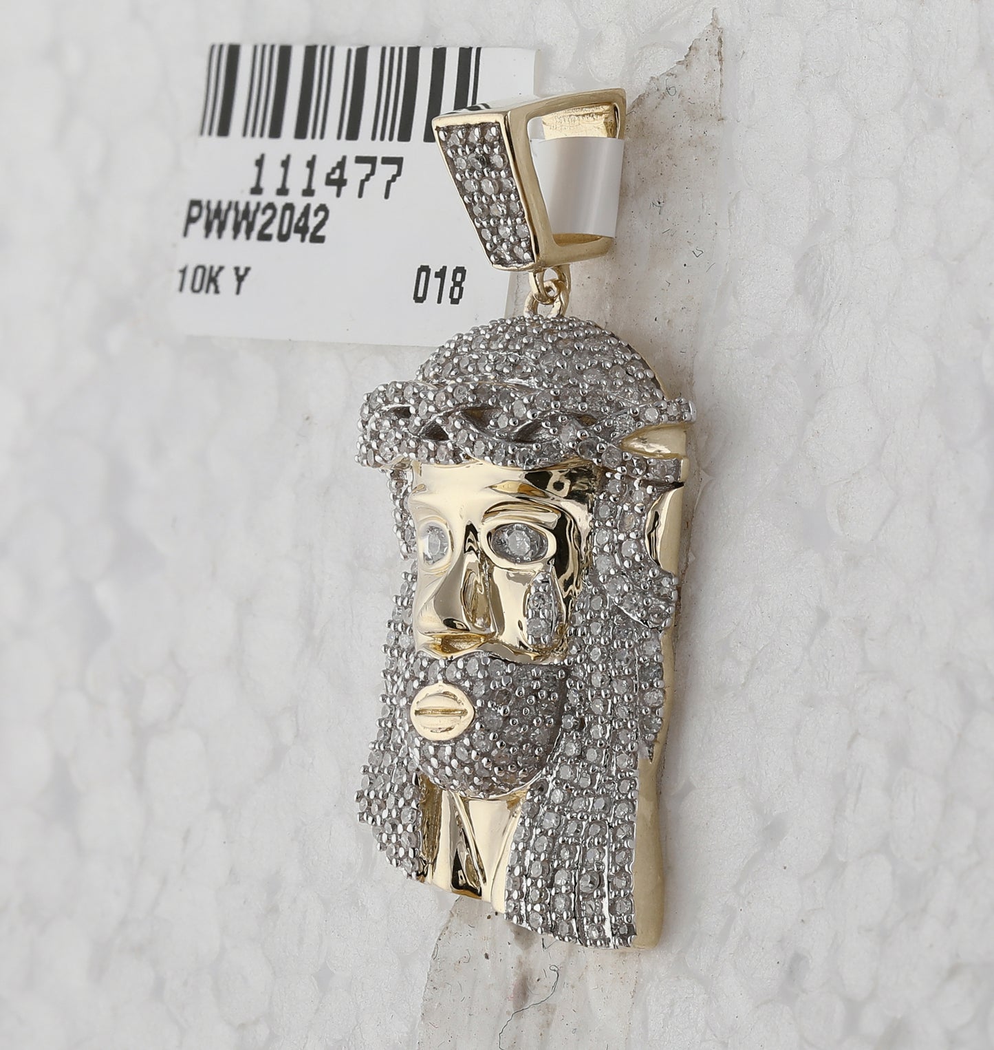 10K Yellow Gold Mens Round Diamond Jesus Face Charm Pendant 7/8 Cttw, Length: 1.32 In, Width: 0.85 In