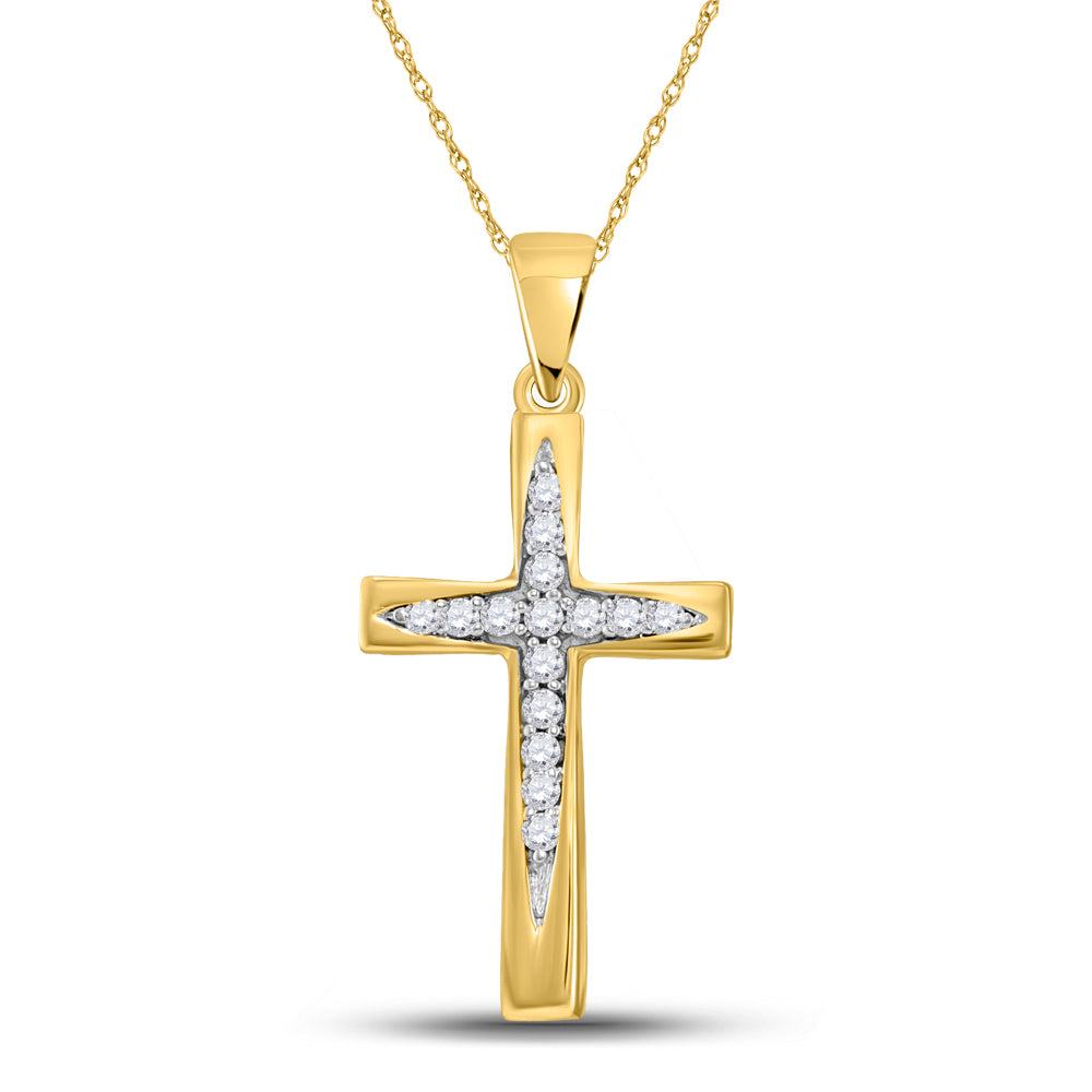 10K Yellow Gold Womens Round Diamond Cross Pendant 1/10 Cttw