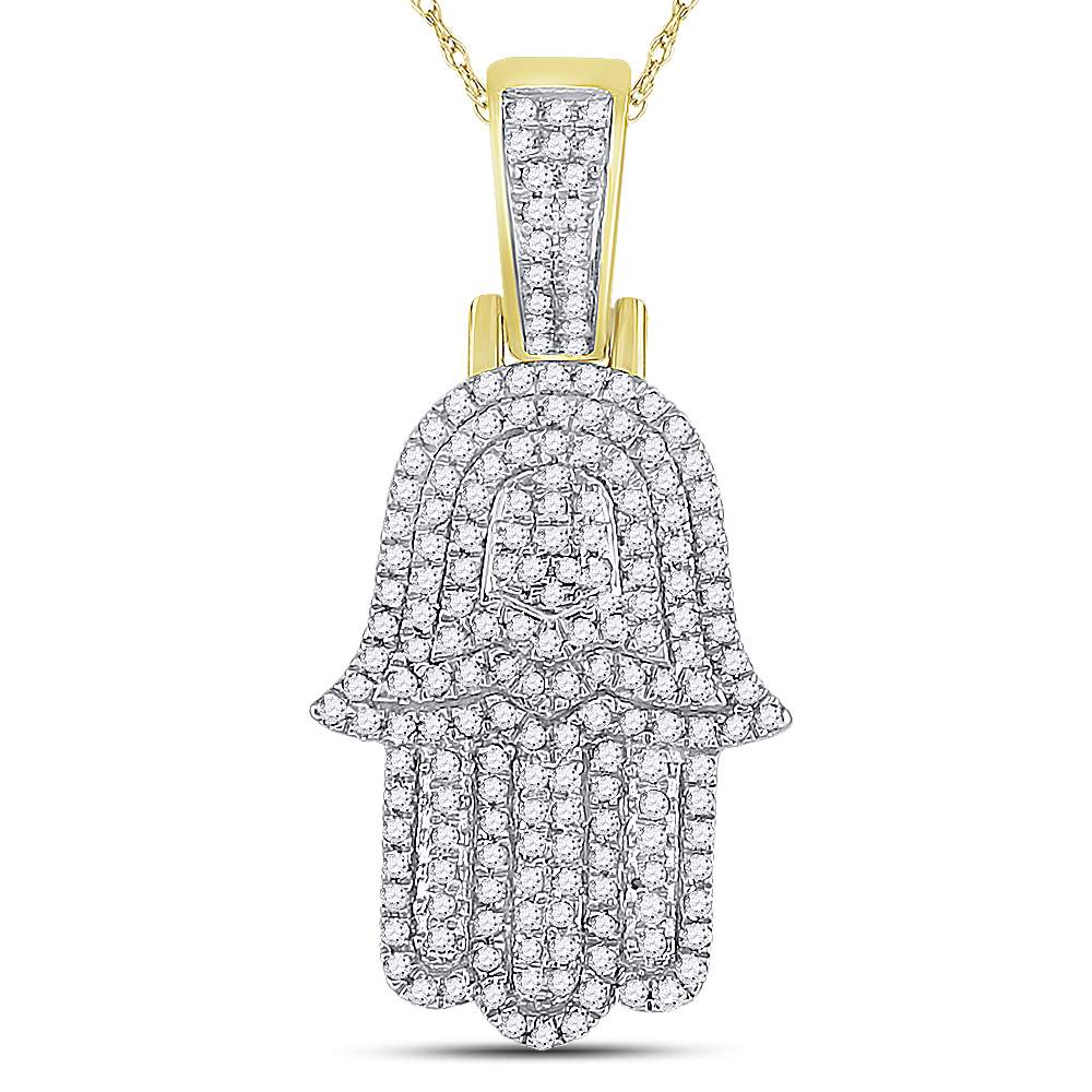 10kt Yellow Gold Mens Round Diamond Hamsa Hand Charm Pendant 1/2 Cttw