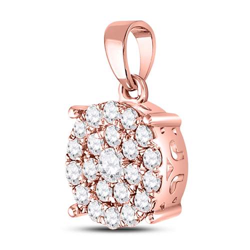 10K Rose Gold Womens Round Diamond Cluster Pendant 1 Cttw, Length: 0.78 In, Width: 0.44 In