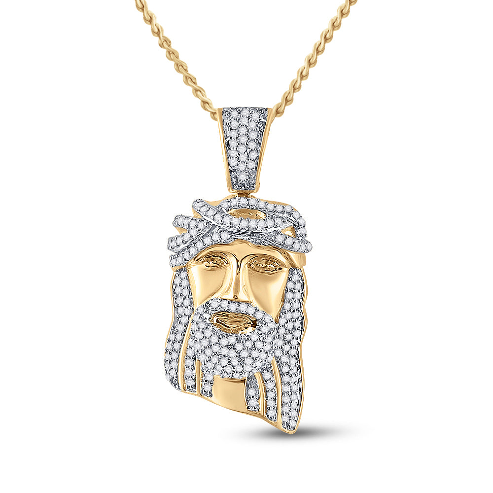 10K Yellow Gold Mens Round Diamond Jesus Face Charm Pendant 3/8 Cttw