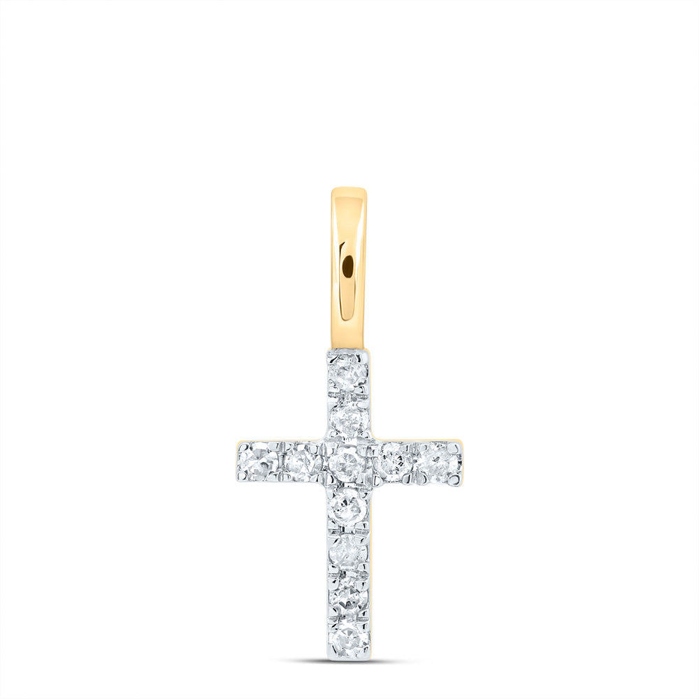 14K Yellow Gold Womens Round Diamond Dainty Cross Pendant 1/10 Cttw