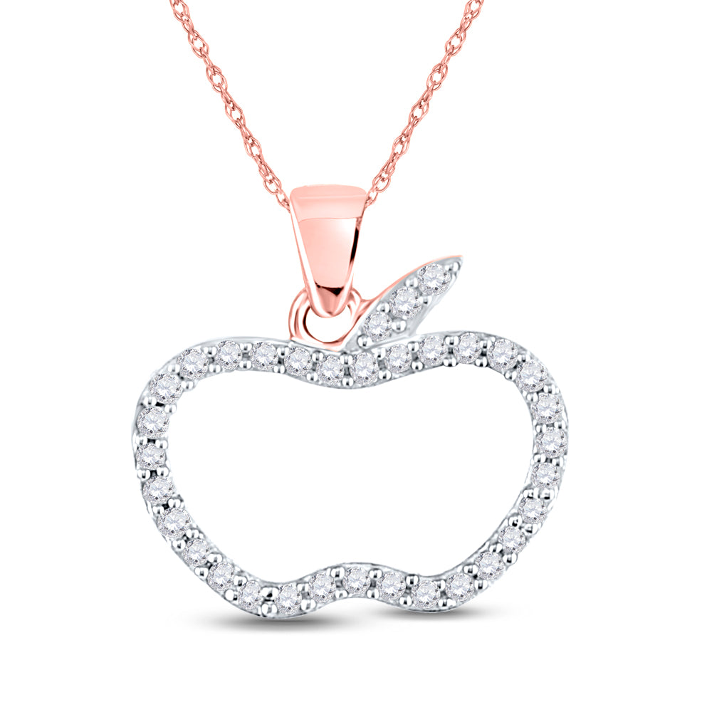10K Rose Gold Womens Round Diamond Apple Outline Fashion Pendant 1/5 Cttw, Length: 0.56 In, Width: 0.57 In