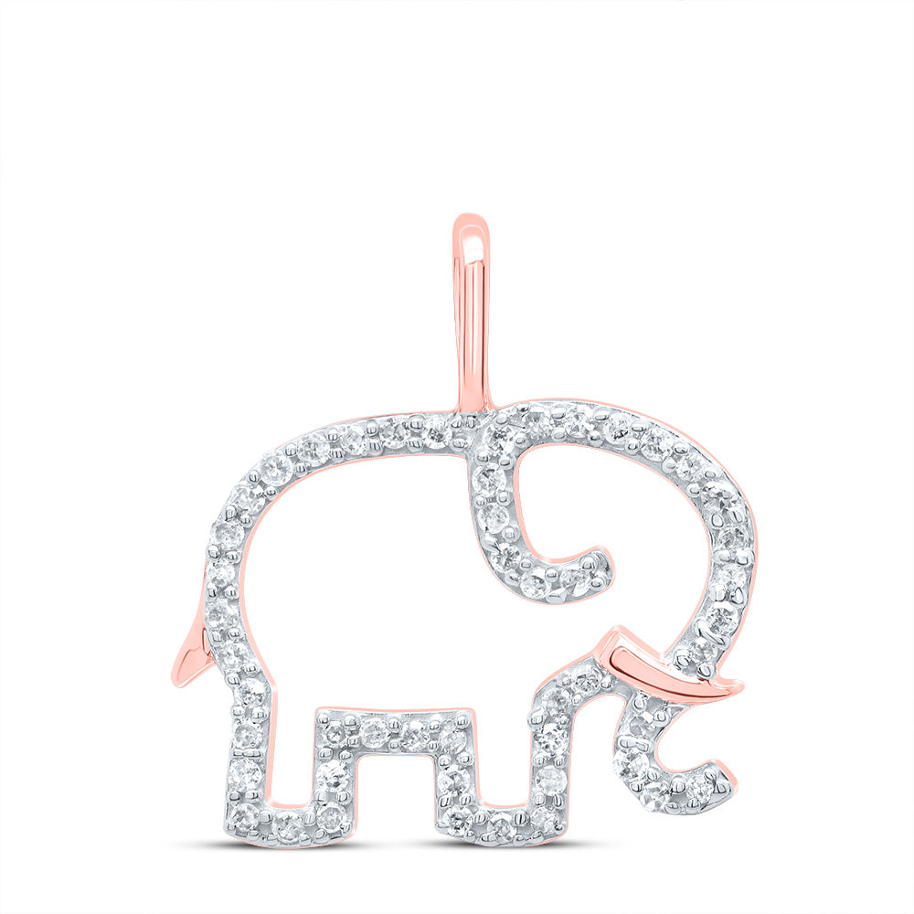10K Rose Gold Womens Round Diamond Elephant Animal Pendant 1/6 Cttw