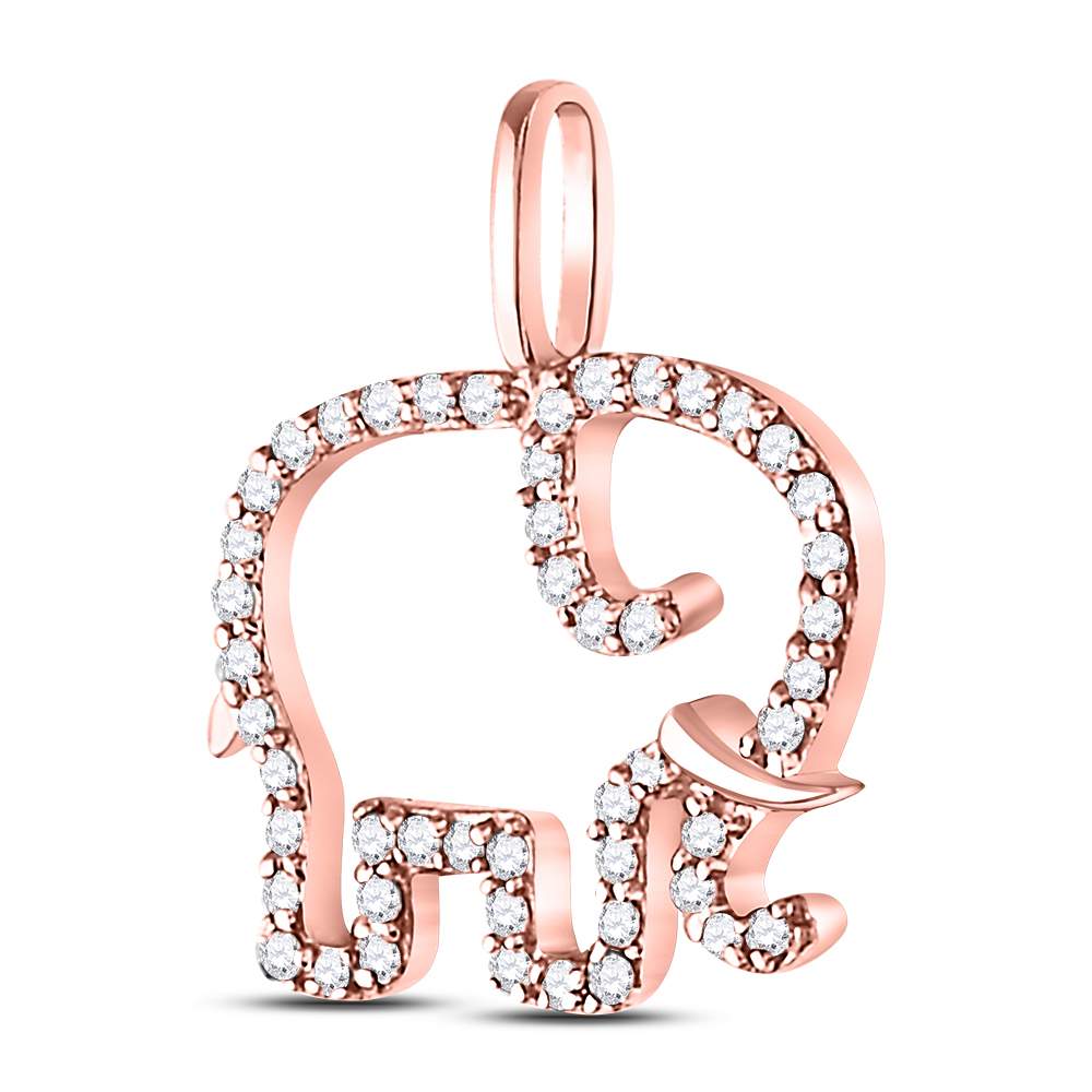 10K Rose Gold Womens Round Diamond Elephant Animal Pendant 1/6 Cttw