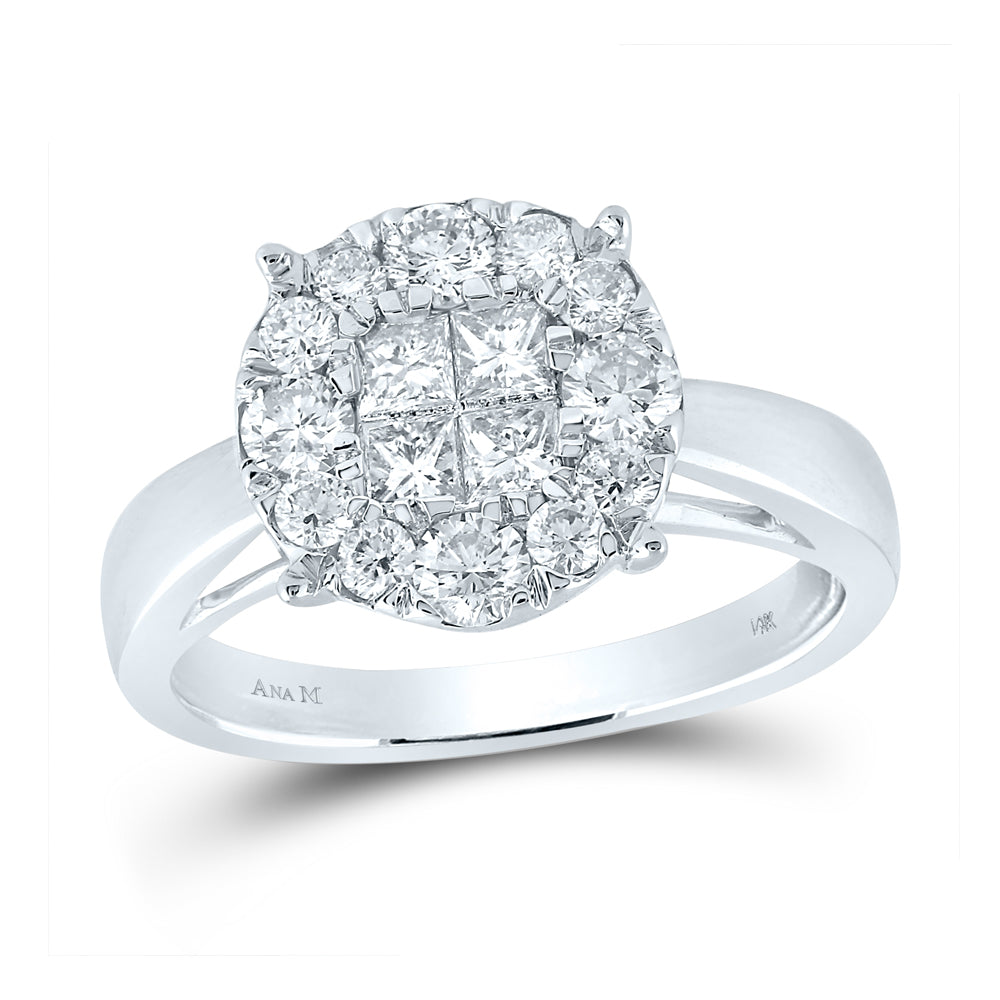 14K White Gold Princess Diamond Cluster Bridal Wedding Engagement Ring 1ctw, Womens Size: 5-10