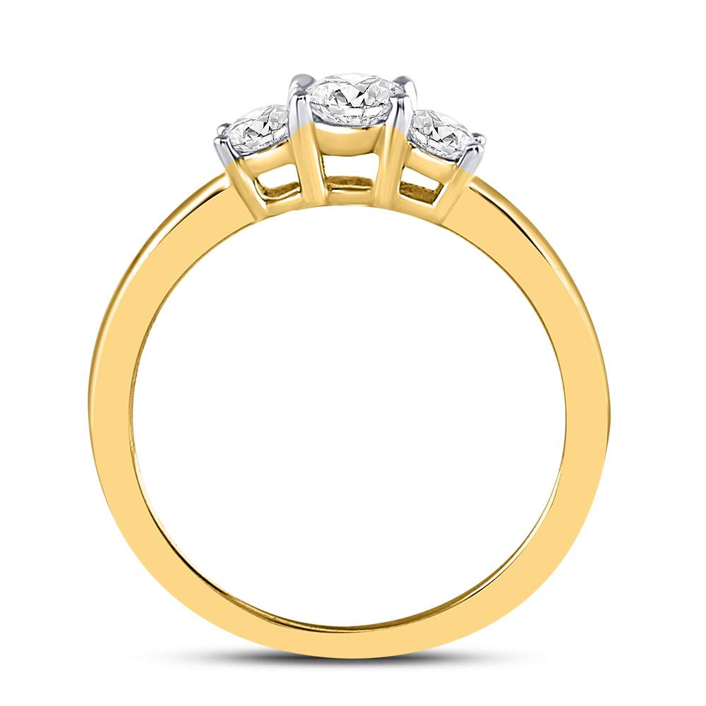14kt Yellow Gold Womens Round Diamond 3-stone Bridal Wedding Engagement Ring 1/2ctw
