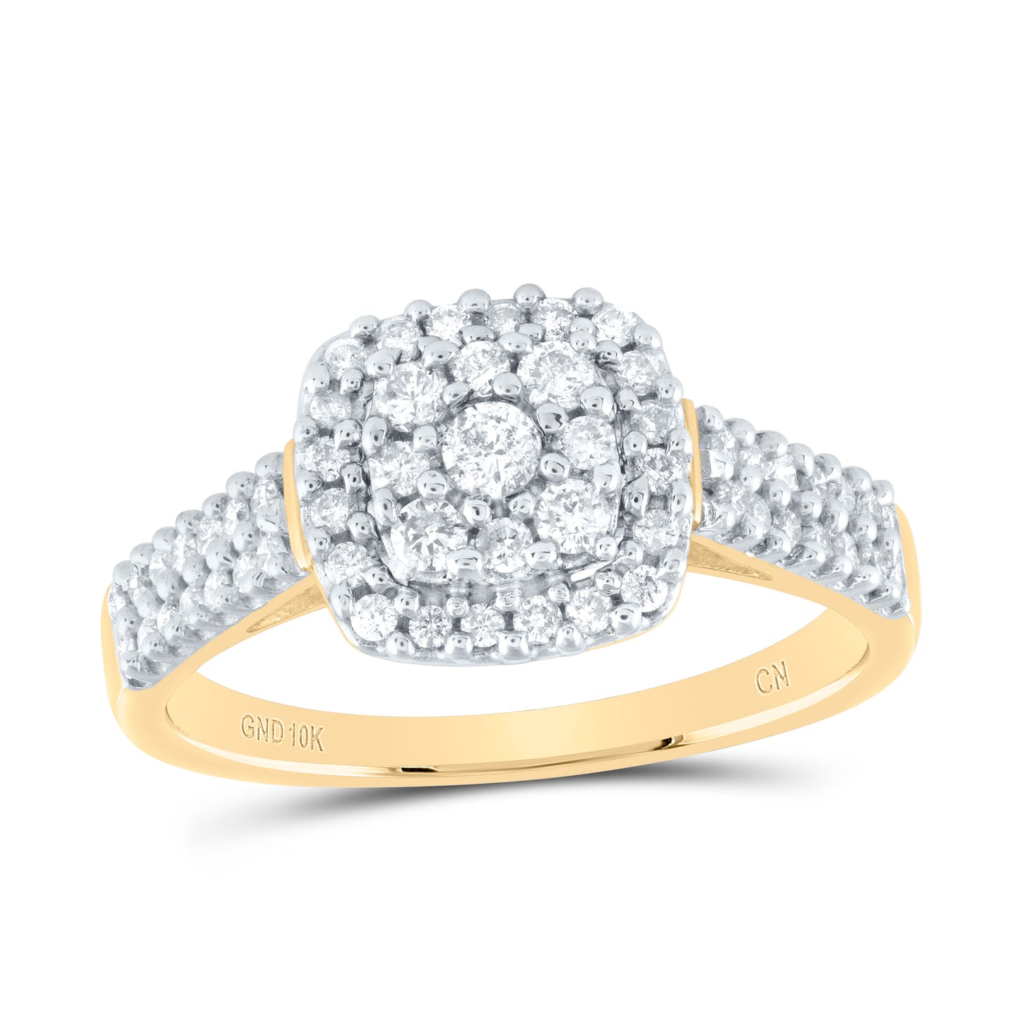 10K Yellow Gold Round Dia. Cluster Wedding Ring 1/2ctw, Women's Sz: 5-10