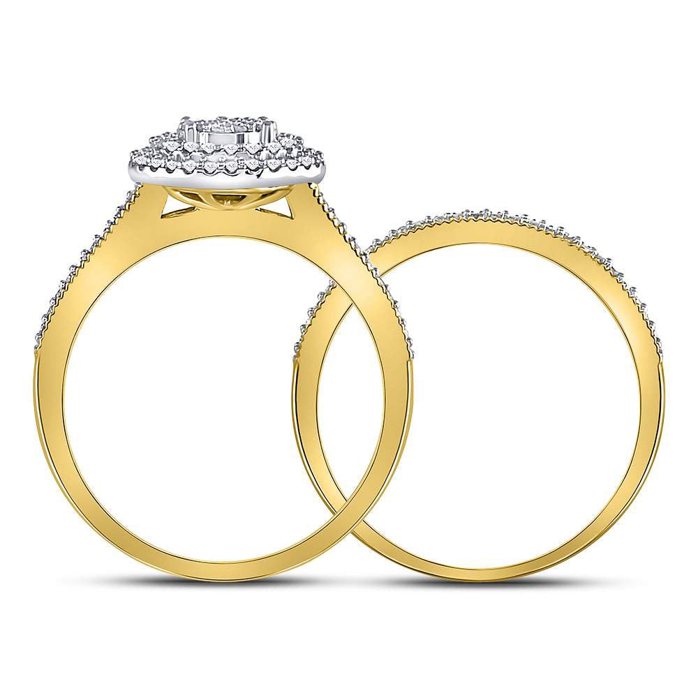 10K Yellow Gold Round Diamond Cluster Bridal Wedding Ring Band Set 1/3ctw, Women's Size: 5-10