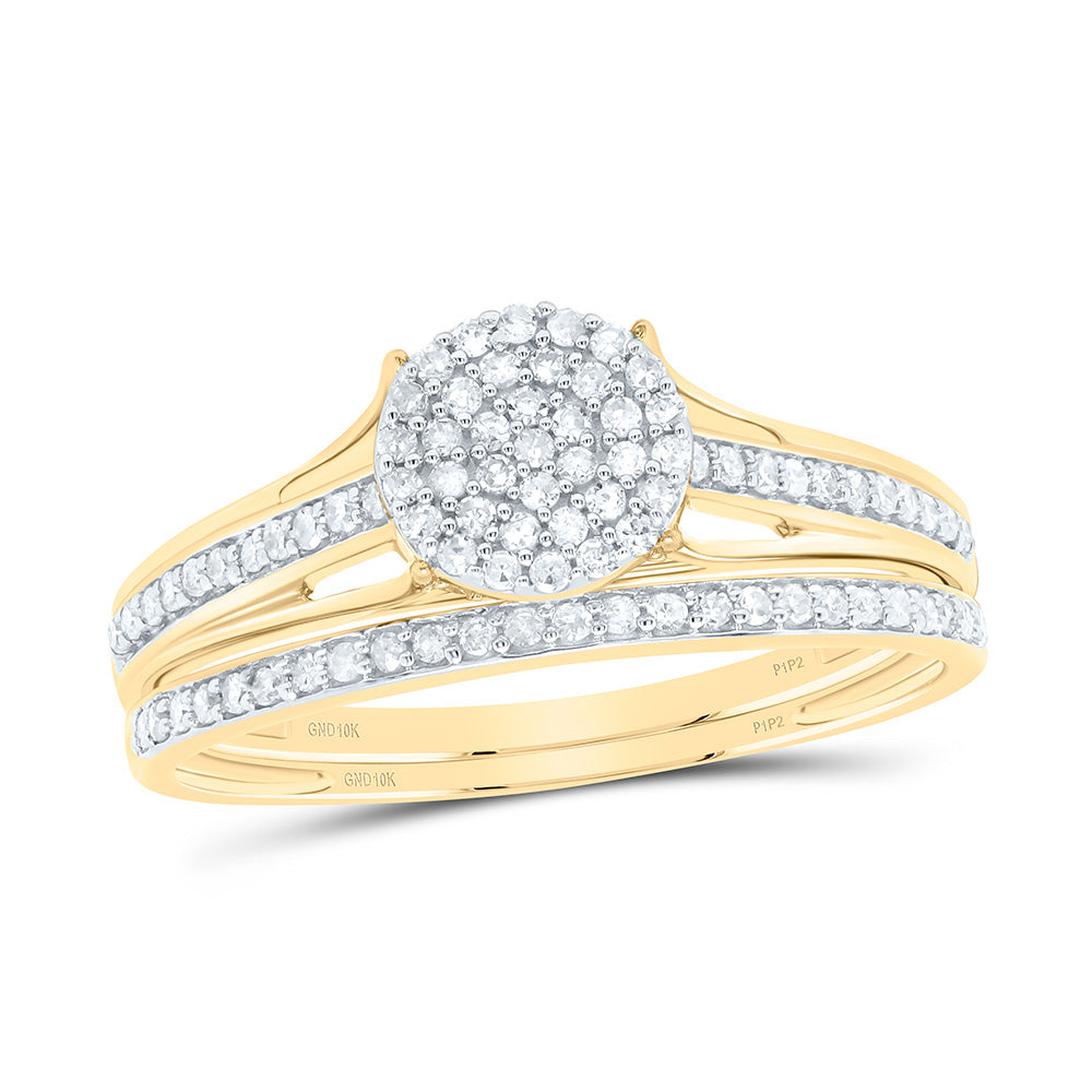 10kt Yellow Gold Womens Round Diamond Bridal Wedding Engagement Anniversary Ring Band Set 1/3 Cttw, Women Size: 5-9