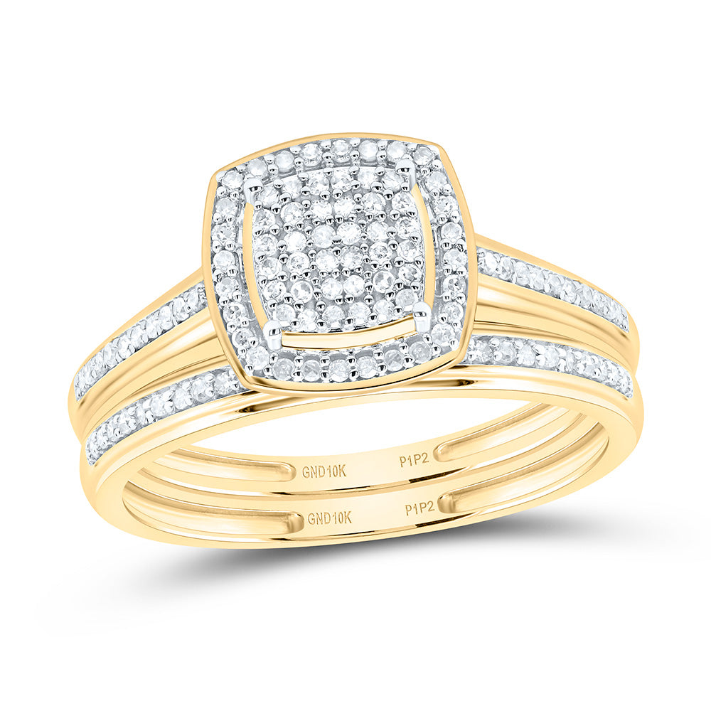 10kt Yellow Or White Gold Womens Round Diamond Bridal Wedding Engagement Anniversary Ring Band Set, Women Size: 5-9