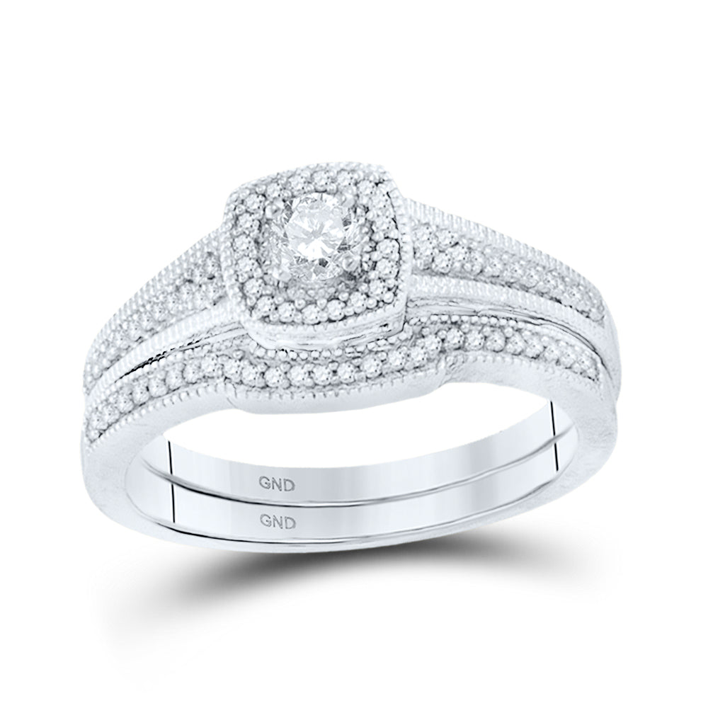 10kt White Gold 1/5 Cttw Diamond Semi-mount Wedding Engagement Anniversary Bridal Set, Women Size: 5-9
