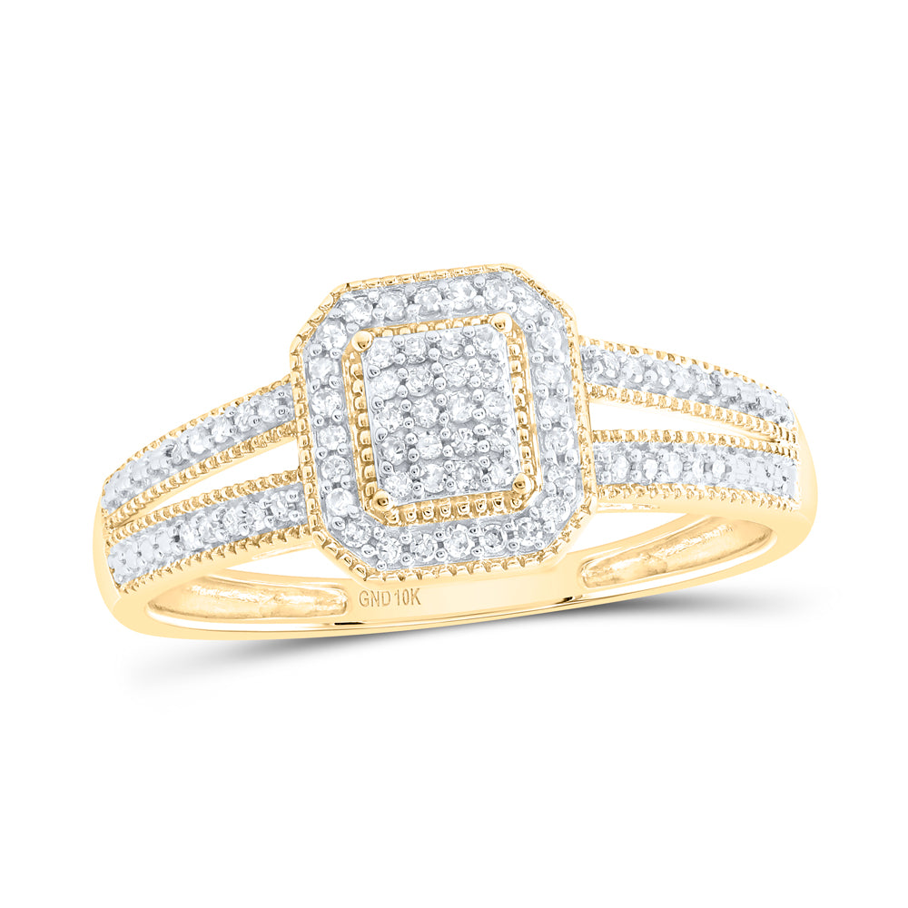 10K Yellow Gold Womens Round Diamond Square Cluster Ring 1/6 Cttw, Womens Size: 5-10