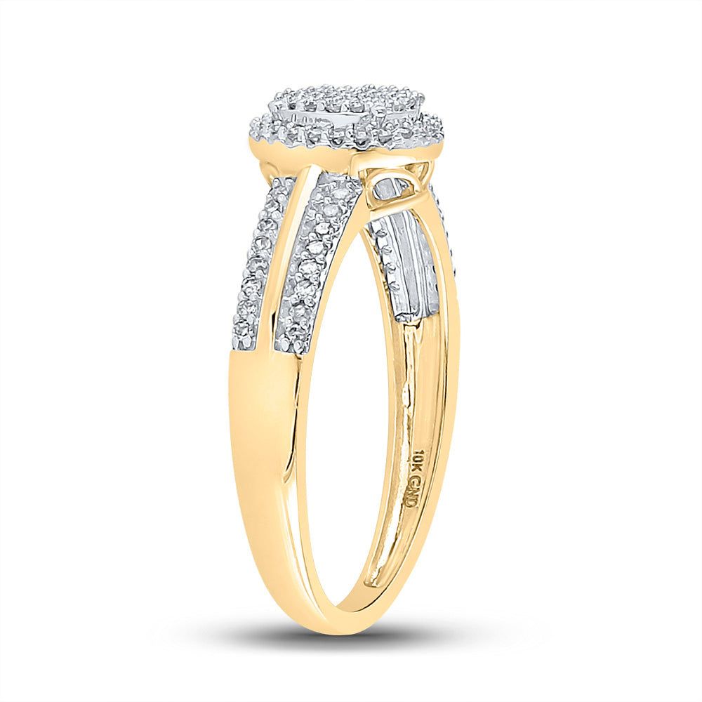 10K Yellow Gold Round Diamond Circle Cluster Bridal Wedding Engagement Ring 1/4 Cttw, Womens Size: 5-10