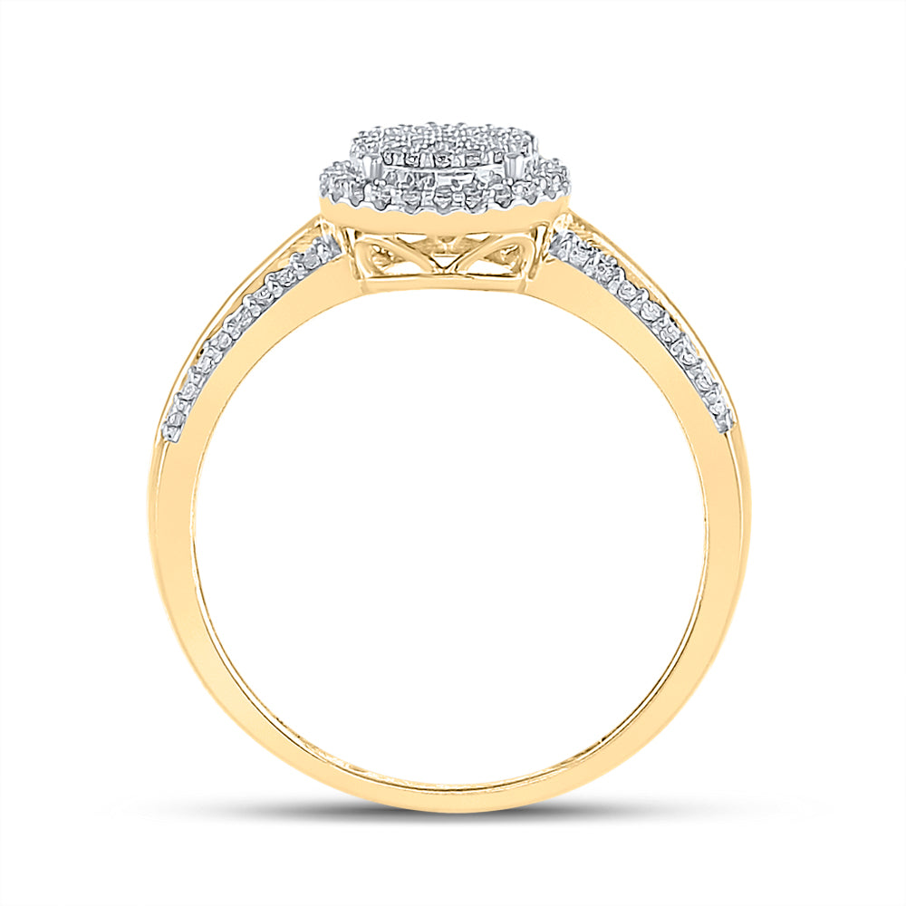 10K Yellow Gold Round Diamond Circle Cluster Bridal Wedding Engagement Ring 1/4 Cttw, Womens Size: 5-10