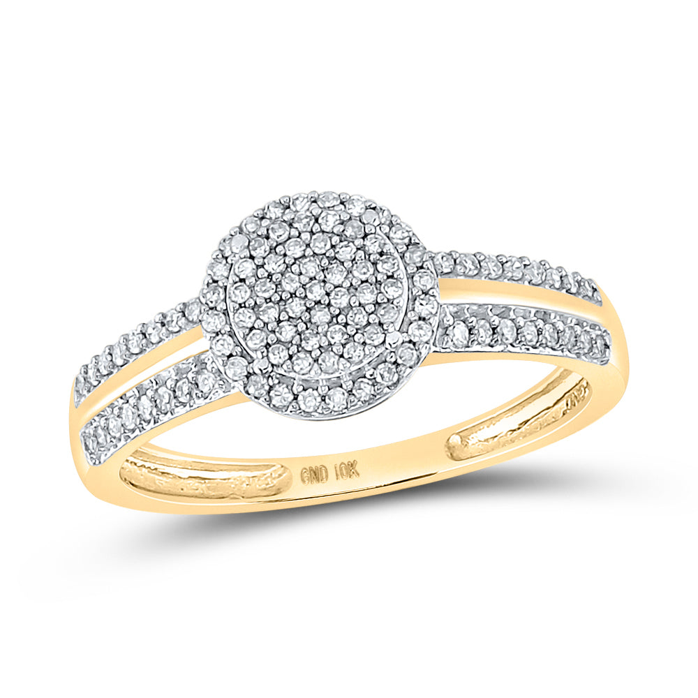 10K Yellow Gold Round Diamond Circle Cluster Bridal Wedding Engagement Ring 1/4 Cttw, Womens Size: 5-10