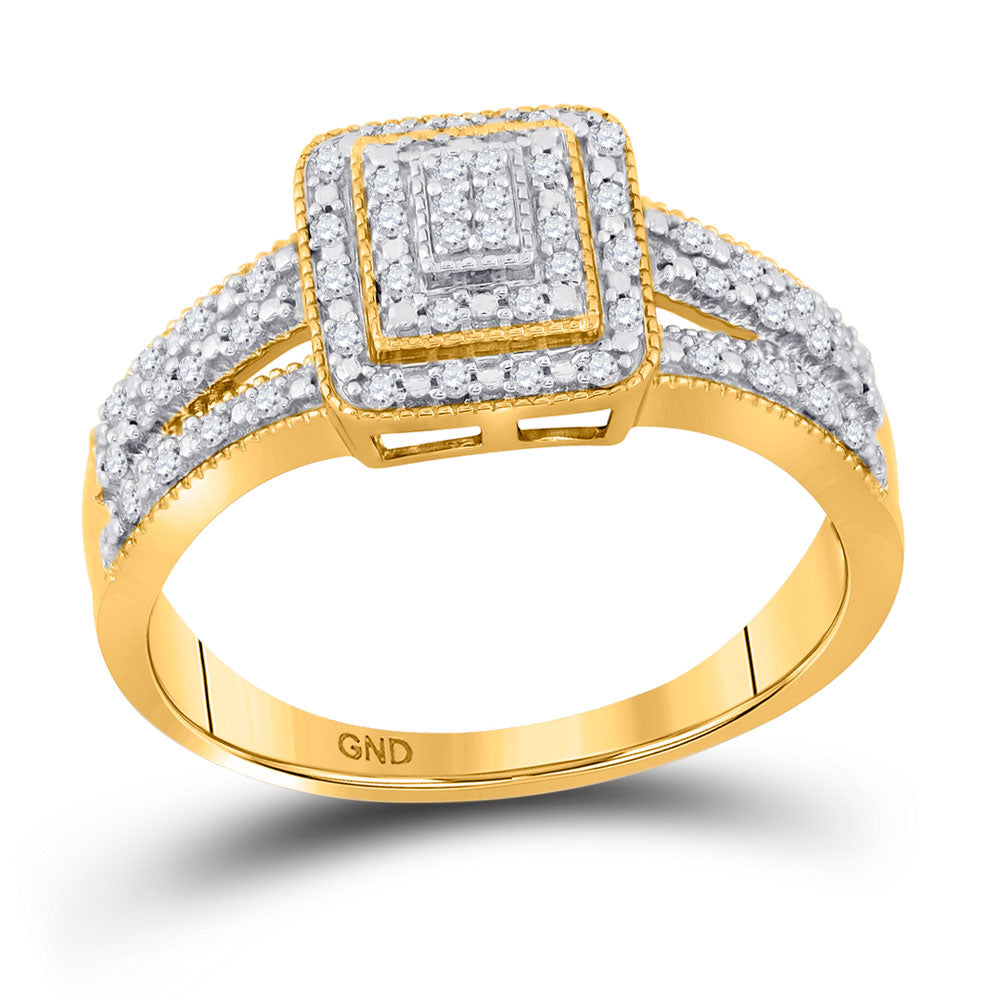 10K Yellow Gold Round Diamond Square Cluster Bridal Wedding Engagement Ring 1/6 Cttw, Womens Size: 5-10