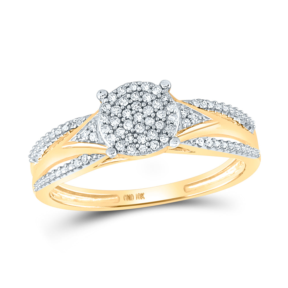 10K Yellow Gold Round Diamond Cluster Bridal Wedding Engagement Ring 1/6 Cttw, Womens Size: 5-10