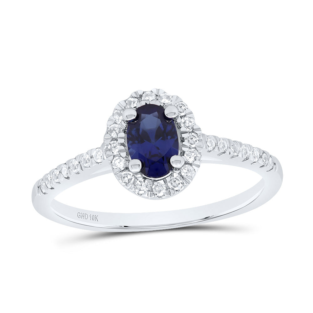 10K White Gold Womens Oval Synthetic Blue Sapphire Solitaire Ring 3/4 Cttw, Womens Size: 5-10