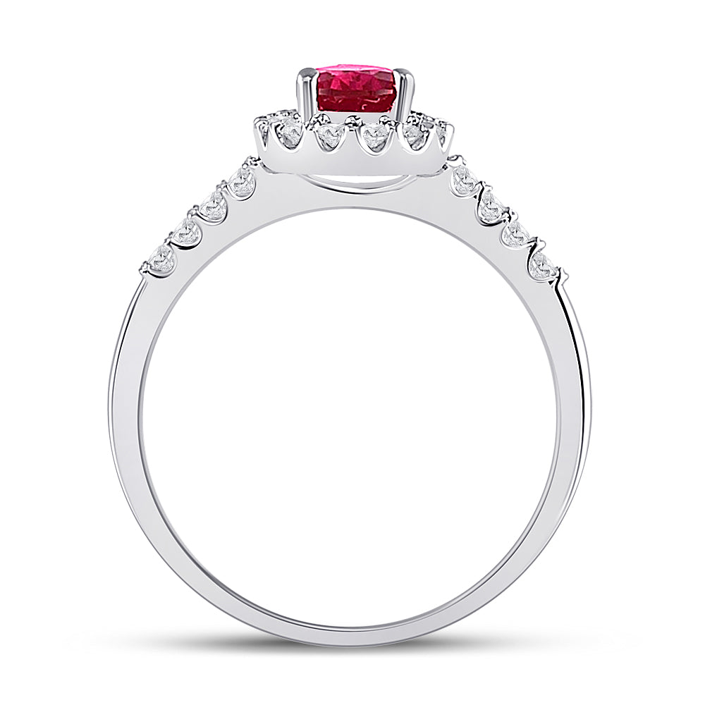 10K White Gold Womens Pear Synthetic Ruby Solitaire Diamond Frame Ring 1-1/5 Cttw, Womens Size: 5-10