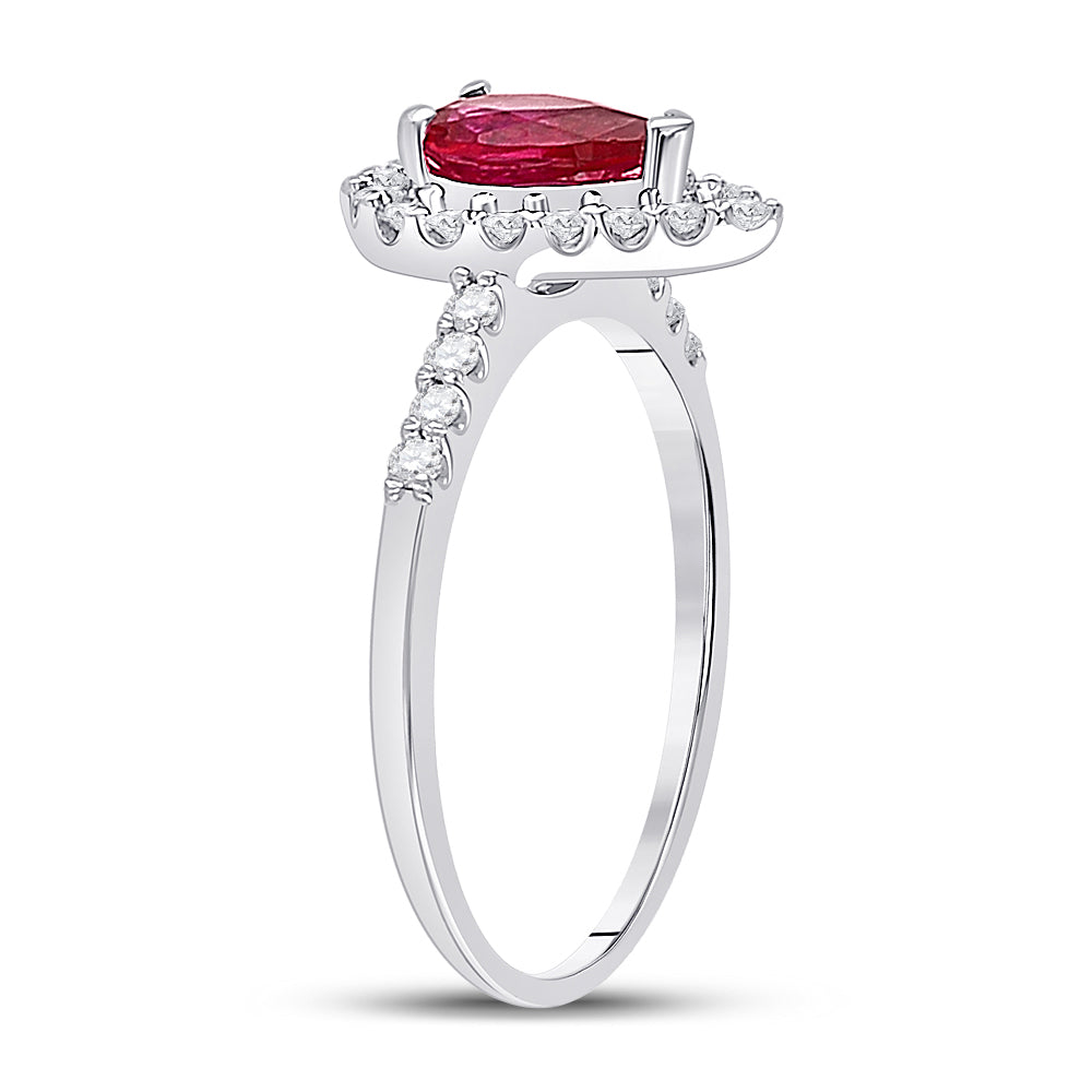 10K White Gold Womens Pear Synthetic Ruby Solitaire Diamond Frame Ring 1-1/5 Cttw, Womens Size: 5-10