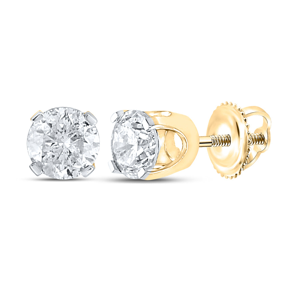 14K Yellow Or White Gold Unisex Round Diamond Solitaire Stud Earrings 1-3/8 Cttw